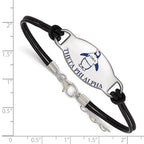 Sterling Silver Rhodium-plated LogoArt Theta Phi Alpha Sorority Symbol Color Enamel Black Leather 7 inch Bracelet with Extender