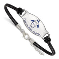 Sterling Silver Rhodium-plated LogoArt Theta Phi Alpha Sorority Symbol Color Enamel Black Leather 7 inch Bracelet with Extender