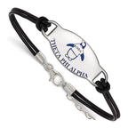 Sterling Silver Rhodium-plated LogoArt Theta Phi Alpha Sorority Symbol Color Enamel Black Leather 7 inch Bracelet with Extender
