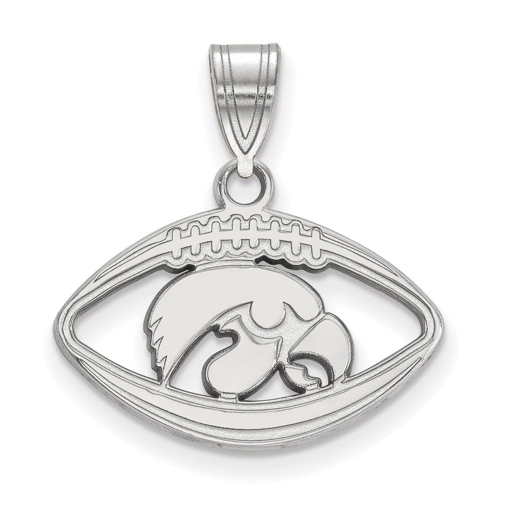 Sterling Silver Rhodium-plated LogoArt University of Iowa Hawk Football Pendant