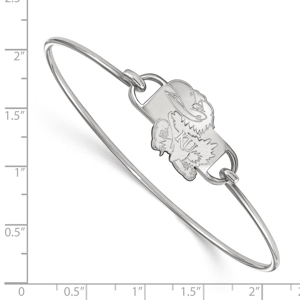 Sterling Silver Rhodium-plated LogoArt University of Kansas Jayhawk Small Center 7 inch Wire Bangle