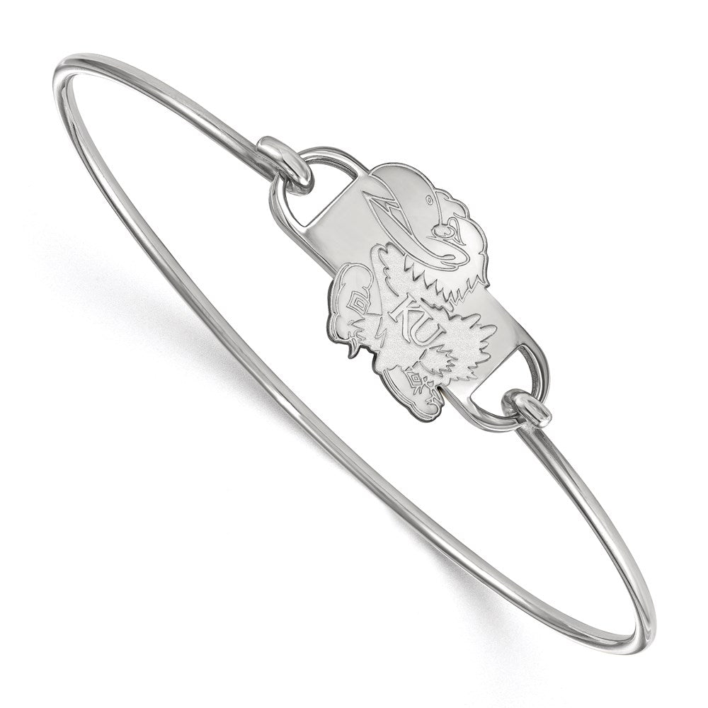 Sterling Silver Rhodium-plated LogoArt University of Kansas Jayhawk Small Center 7 inch Wire Bangle