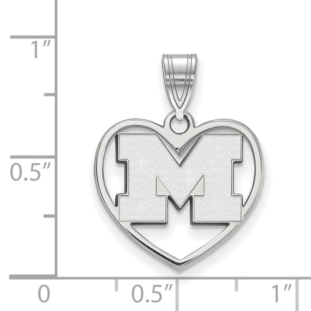 Sterling Silver Rhodium-plated LogoArt University of Michigan Letter M Heart Pendant