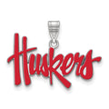 Sterling Silver Rhodium-plated LogoArt University of Nebraska Huskers Large Enameled Pendant