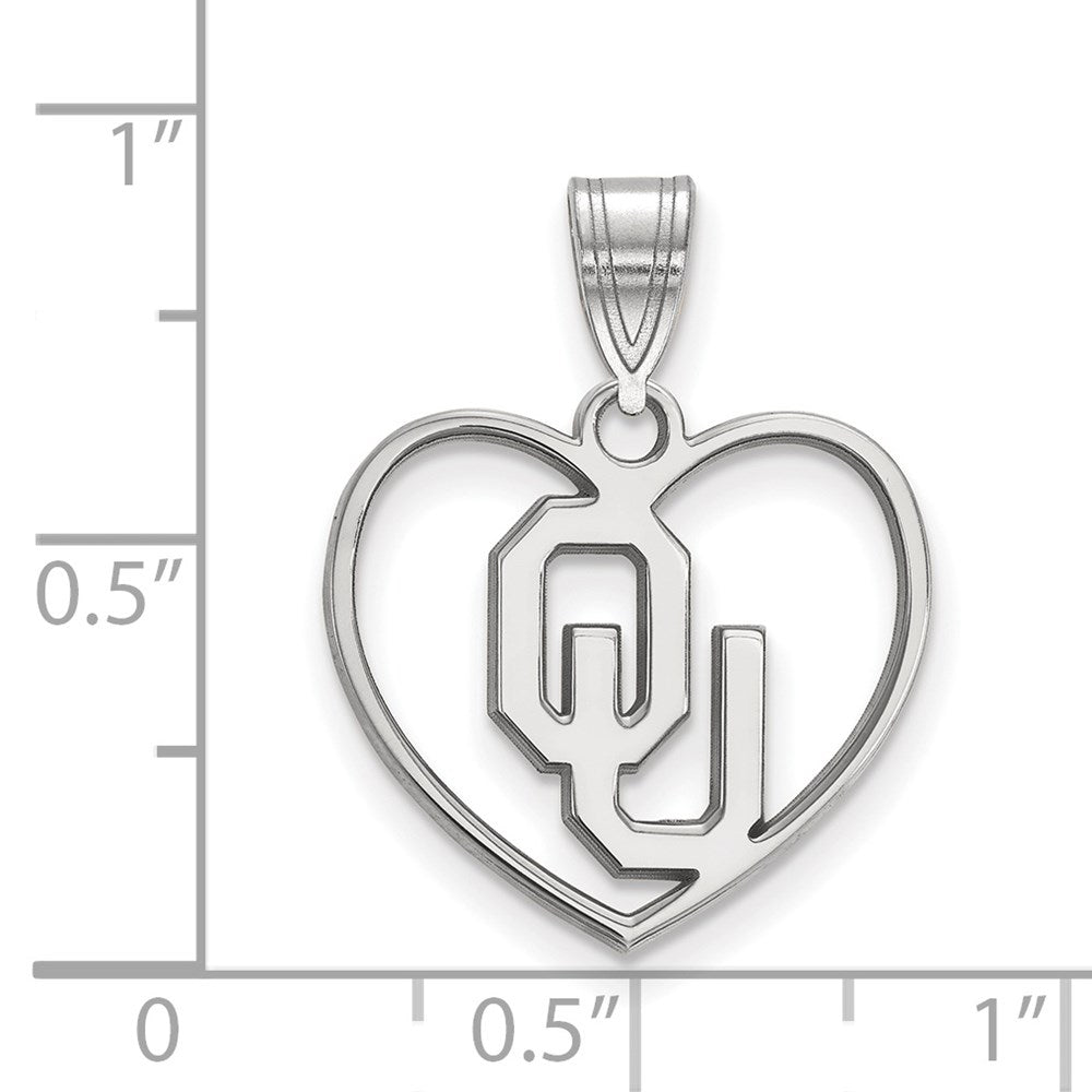 Sterling Silver Rhodium-plated LogoArt University of Oklahoma O-U Heart Pendant
