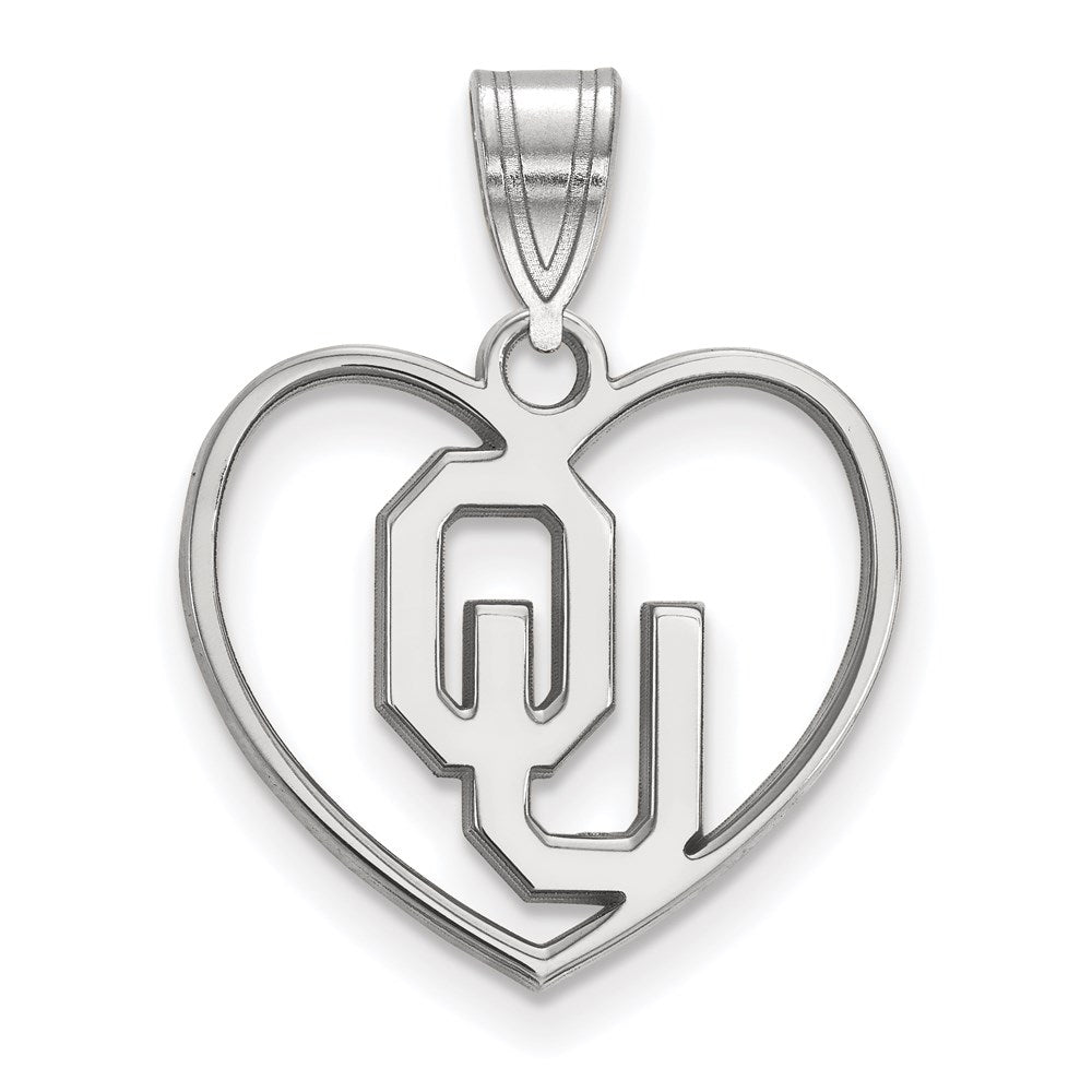 Sterling Silver Rhodium-plated LogoArt University of Oklahoma O-U Heart Pendant