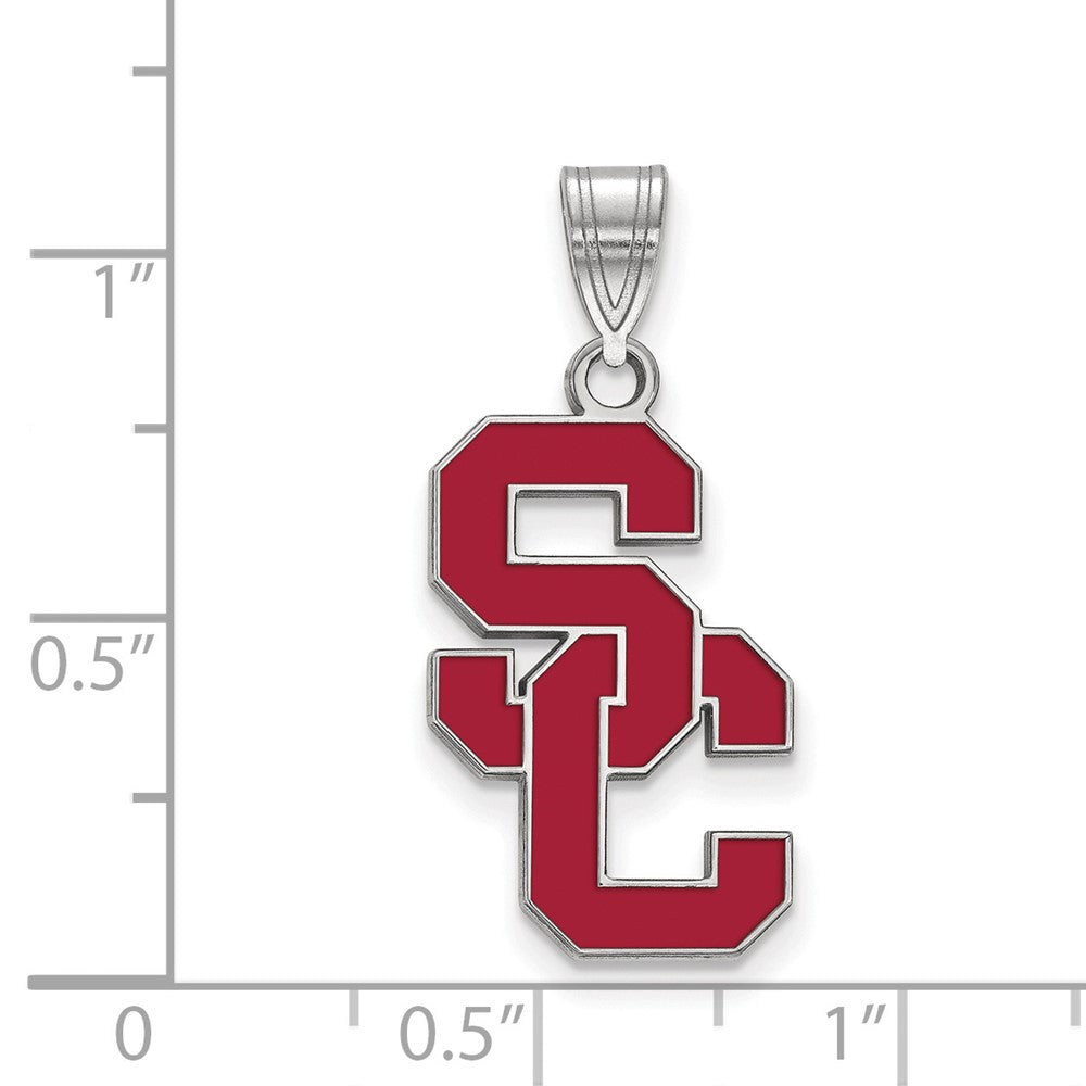 Sterling Silver Rhodium-plated University of Southern California S-C Large Enameled Pendant