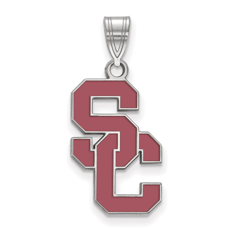 Sterling Silver Rhodium-plated University of Southern California S-C Large Enameled Pendant