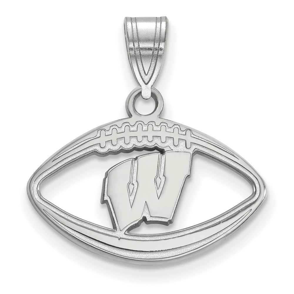 Sterling Silver Rhodium-plated LogoArt University of Wisconsin Football Pendant
