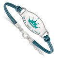 Sterling Silver Rhodium-plated LogoArt Zeta Tau Alpha Sorority Symbol Color Enamel Color Leather 7 inch Bracelet with Extender