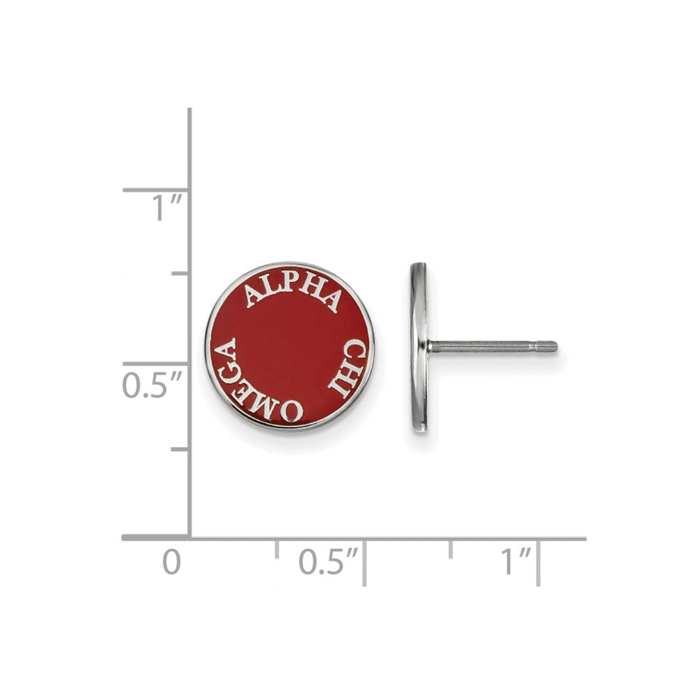 Sterling Silver Rhodium-plated LogoArt Alpha Chi Omega Sorority Text Color Enamel Post Earrings