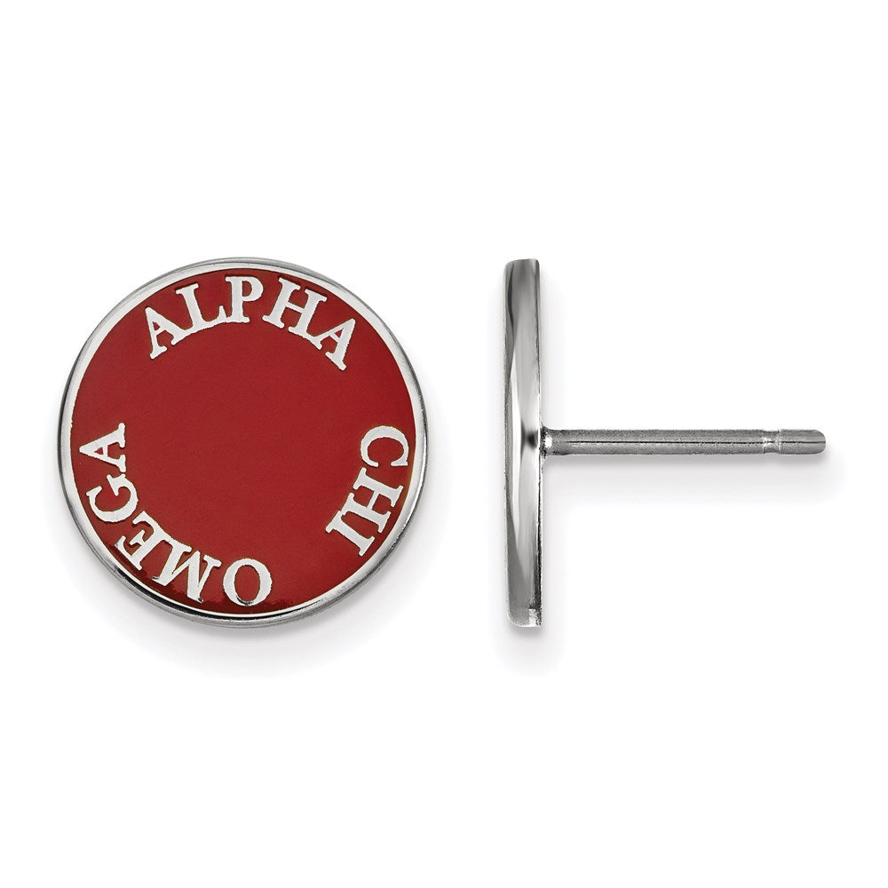 Sterling Silver Rhodium-plated LogoArt Alpha Chi Omega Sorority Text Color Enamel Post Earrings