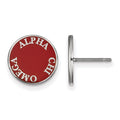 Sterling Silver Rhodium-plated LogoArt Alpha Chi Omega Sorority Text Color Enamel Post Earrings