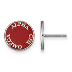 Sterling Silver Rhodium-plated LogoArt Alpha Chi Omega Sorority Text Color Enamel Post Earrings