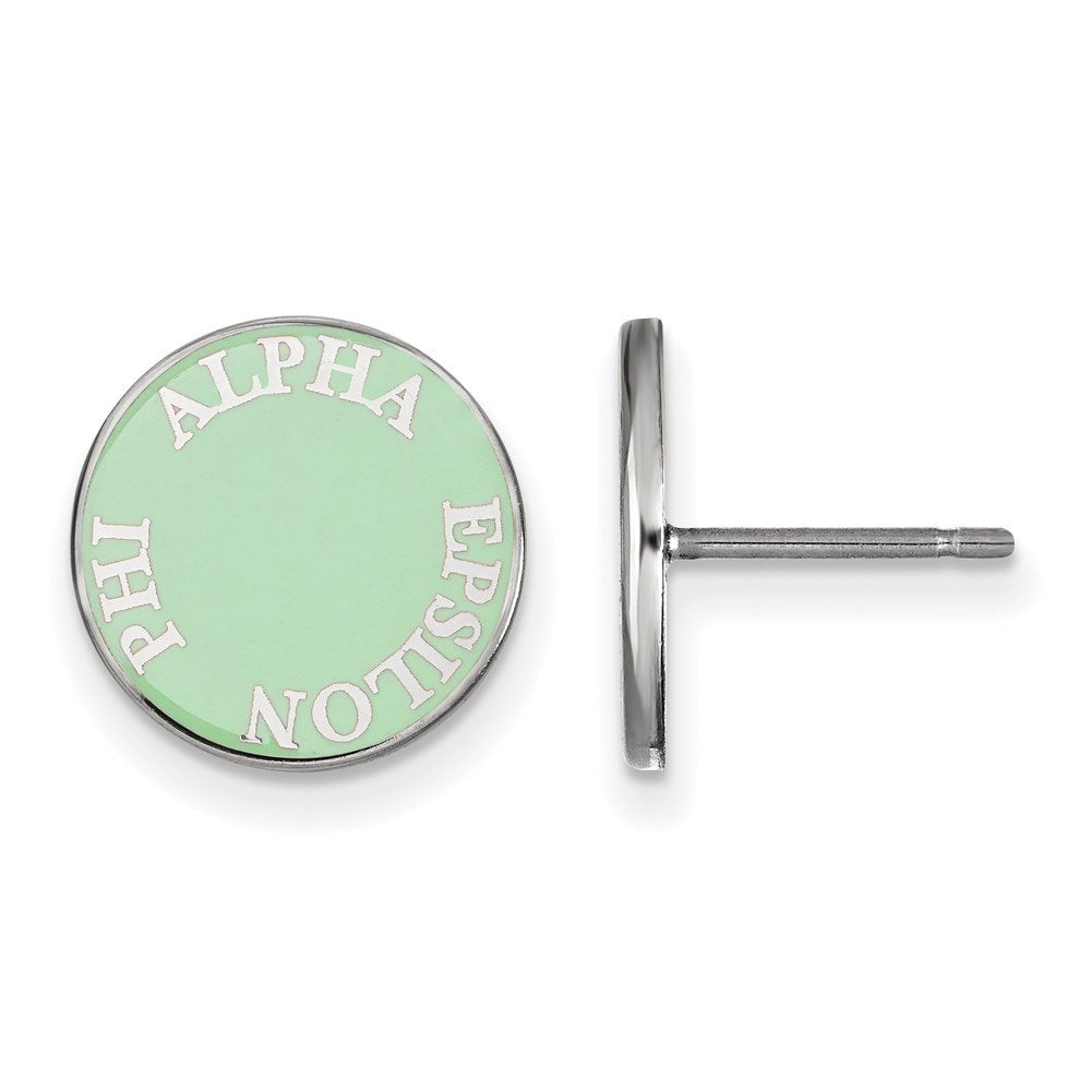 Sterling Silver Rhodium-plated LogoArt Alpha Epsilon Phi Sorority Text Color Enamel Post Earrings