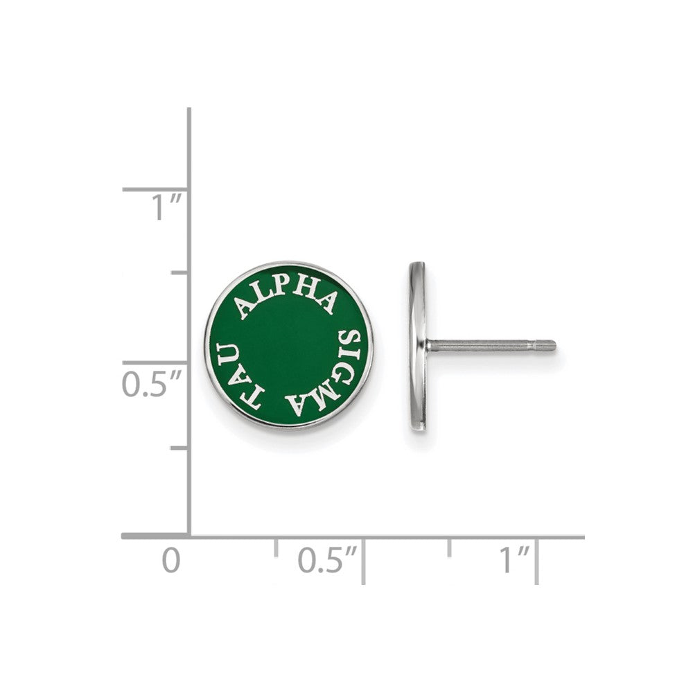 Sterling Silver Rhodium-plated LogoArt Alpha Sigma Tau Sorority Text Color Enamel Post Earrings