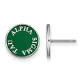 Sterling Silver Rhodium-plated LogoArt Alpha Sigma Tau Sorority Text Color Enamel Post Earrings