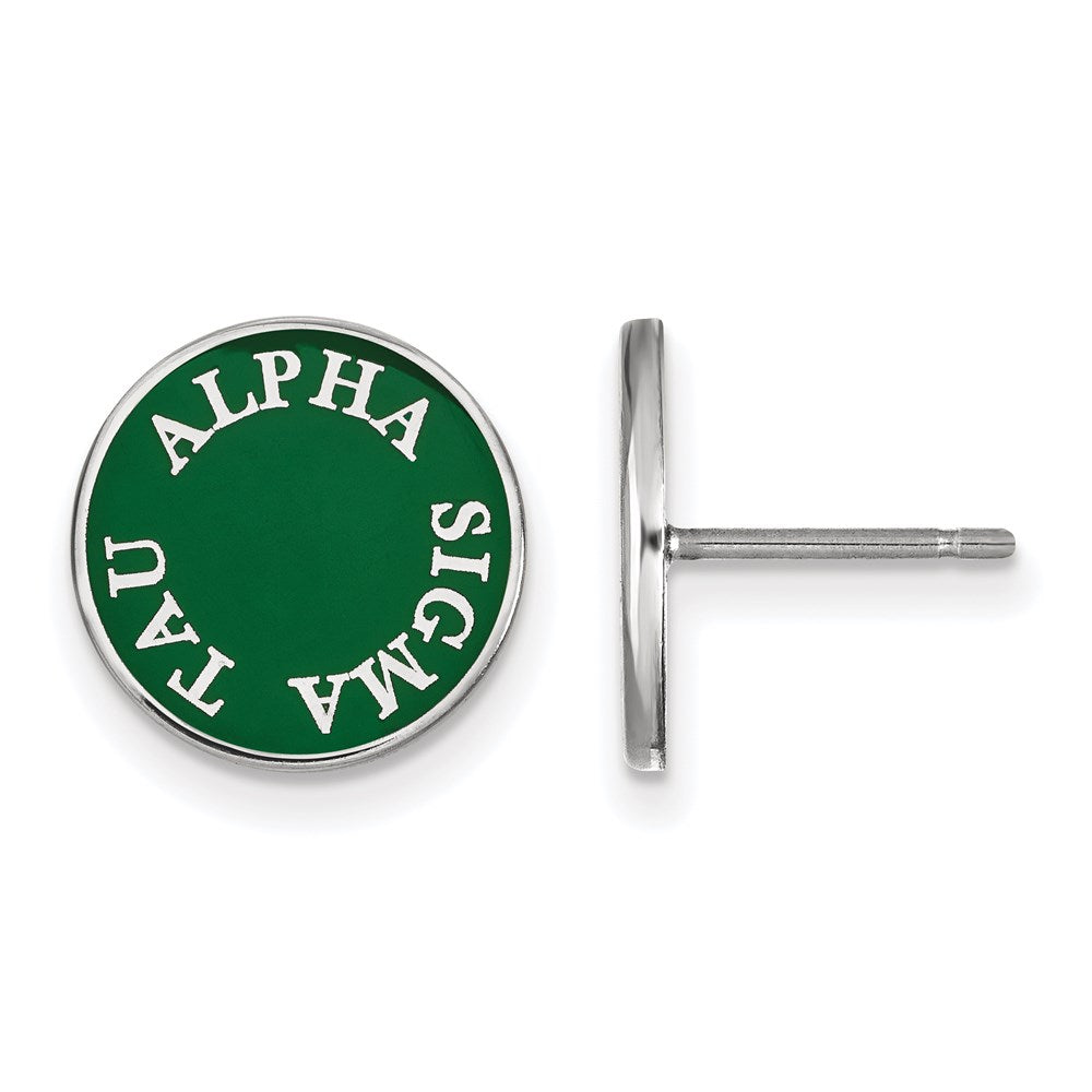 Sterling Silver Rhodium-plated LogoArt Alpha Sigma Tau Sorority Text Color Enamel Post Earrings