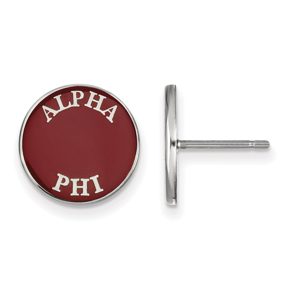 Sterling Silver Rhodium-plated LogoArt Alpha Phi Sorority Text Color Enamel Post Earrings