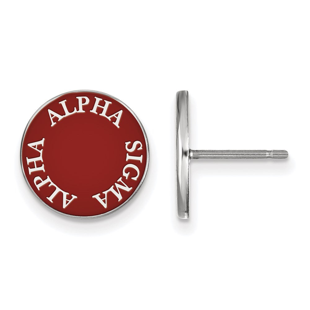 Sterling Silver Rhodium-plated LogoArt Alpha Sigma Alpha Sorority Text Color Enamel Post Earrings