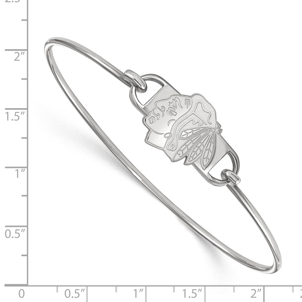 Sterling Silver Rhodium-plated NHL LogoArt Chicago Blackhawks Small Center 7 inch Wire Bangle