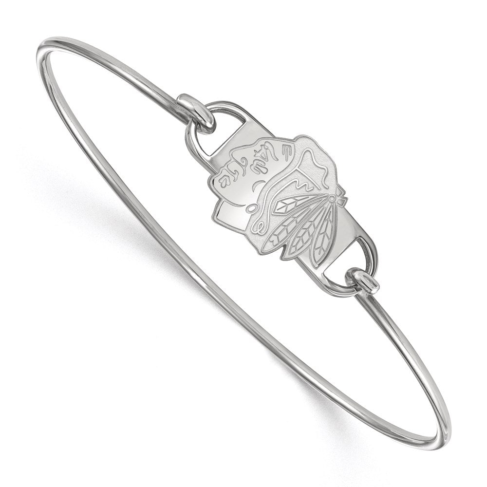 Sterling Silver Rhodium-plated NHL LogoArt Chicago Blackhawks Small Center 7 inch Wire Bangle