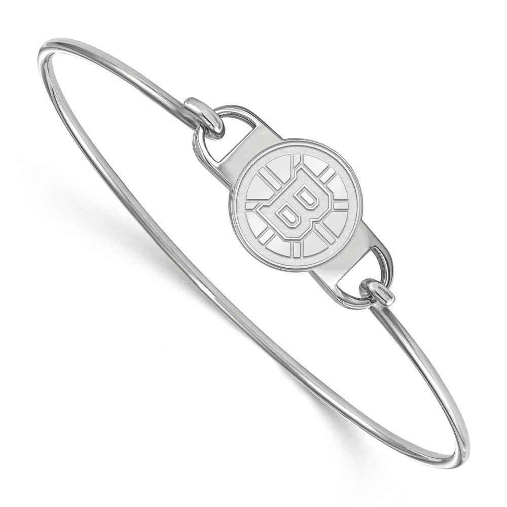 Sterling Silver Rhodium-plated NHL LogoArt Boston Bruins Small Center 7 inch Wire Bangle