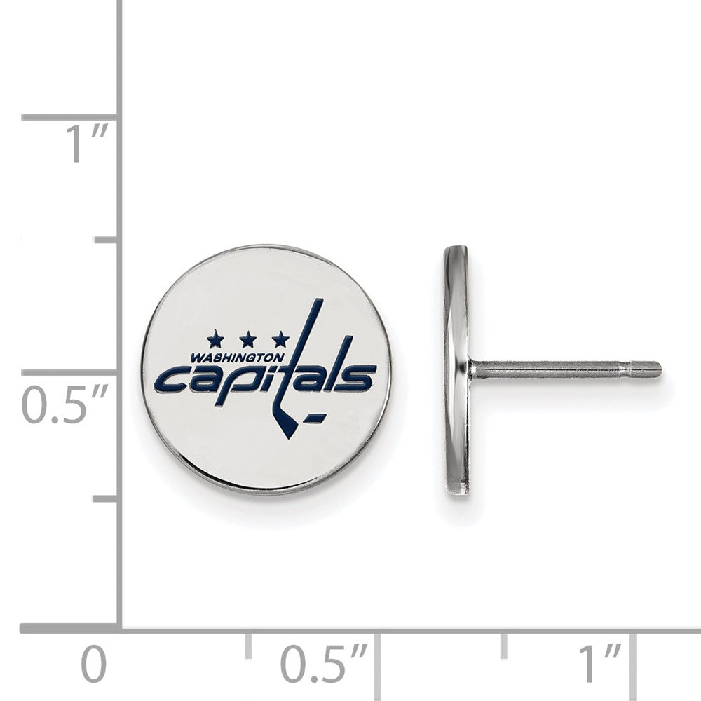 Sterling Silver Rhodium-plated NHL LogoArt Washington Capitals Small Enameled Disc Post Earrings