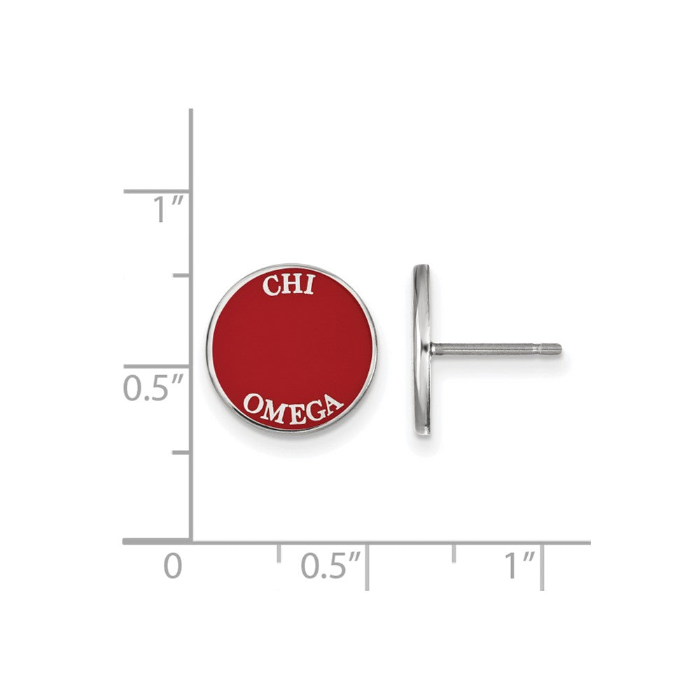 Sterling Silver Rhodium-plated LogoArt Chi Omega Sorority Text Color Enamel Post Earrings