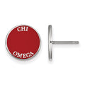 Sterling Silver Rhodium-plated LogoArt Chi Omega Sorority Text Color Enamel Post Earrings