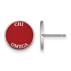 Sterling Silver Rhodium-plated LogoArt Chi Omega Sorority Text Color Enamel Post Earrings