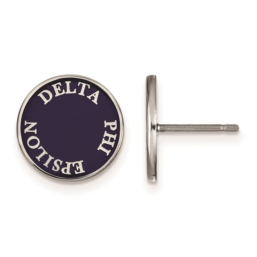 Sterling Silver Rhodium-plated LogoArt Delta Phi Epsilon Sorority Text Color Enamel Post Earrings