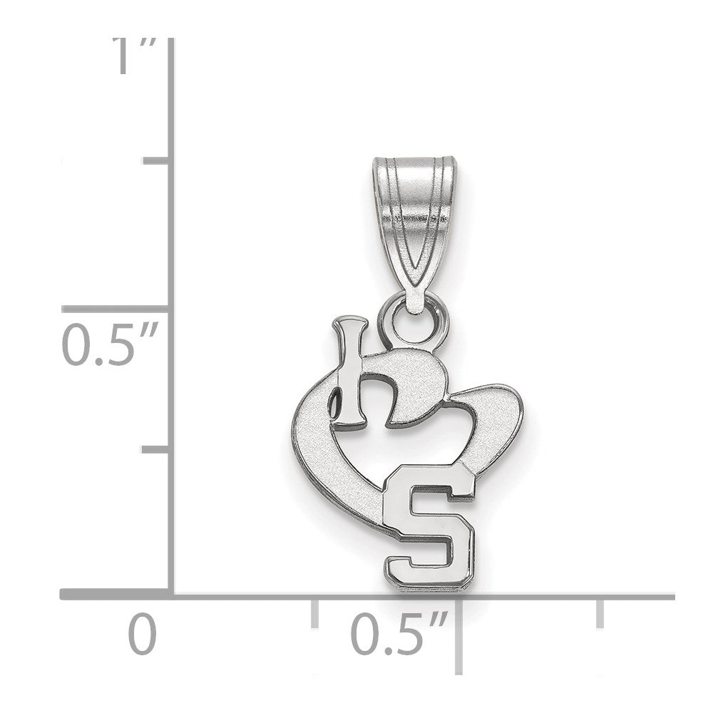 Sterling Silver Rhodium-plated LogoArt Michigan State University Small I Heart Logo Pendant