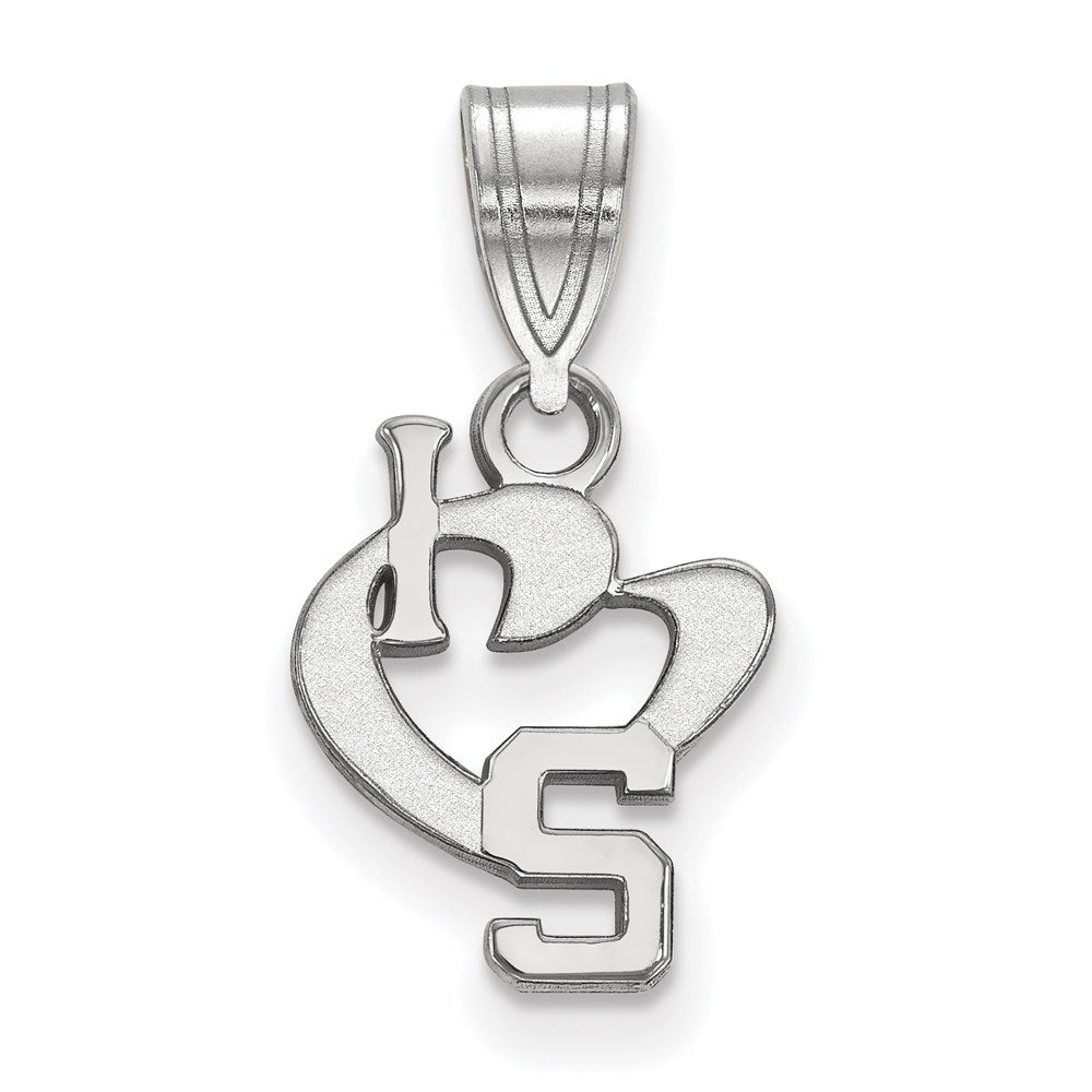 Sterling Silver Rhodium-plated LogoArt Michigan State University Small I Heart Logo Pendant