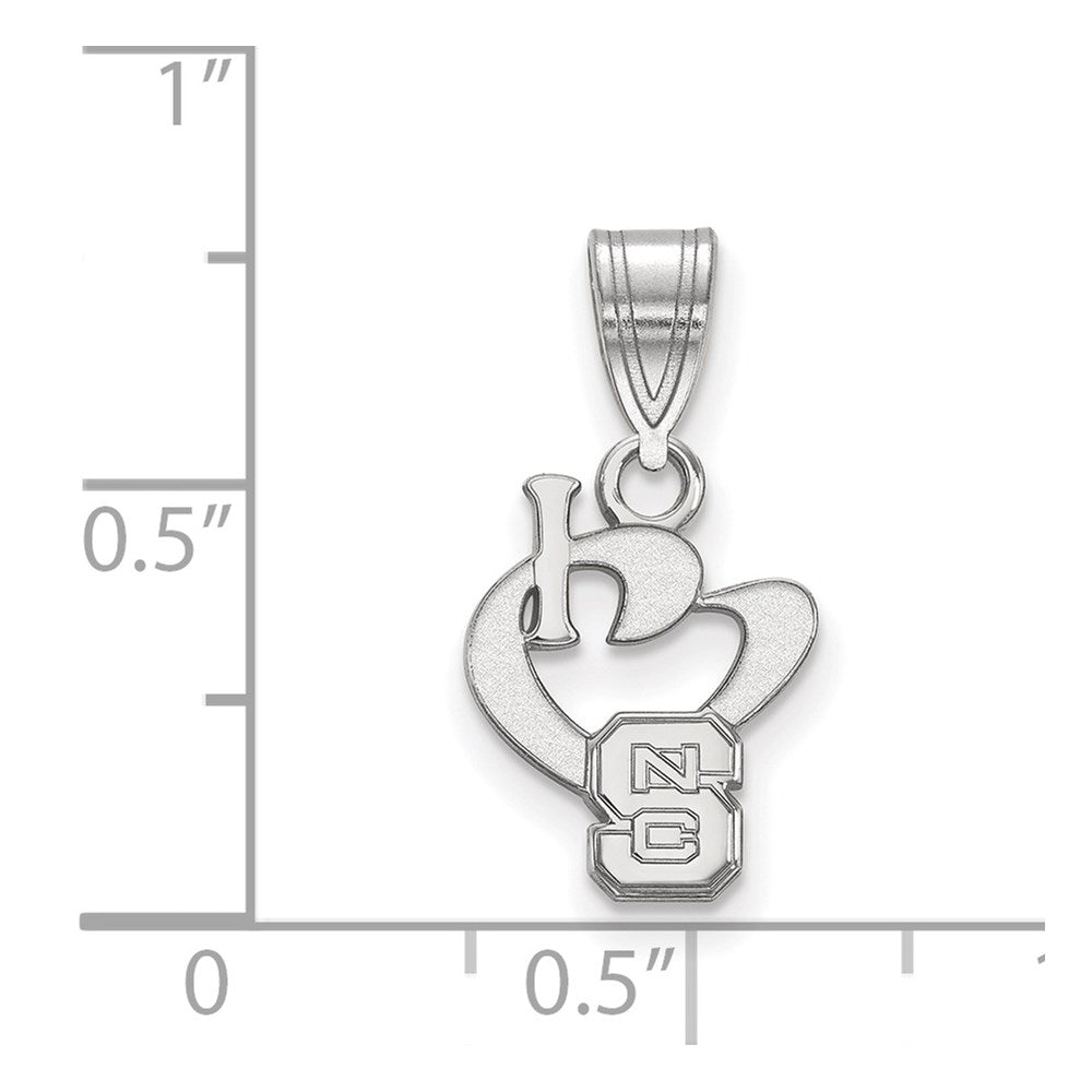 Sterling Silver Rhodium-plated LogoArt North Carolina State University Small I Heart N-C-S Pendant