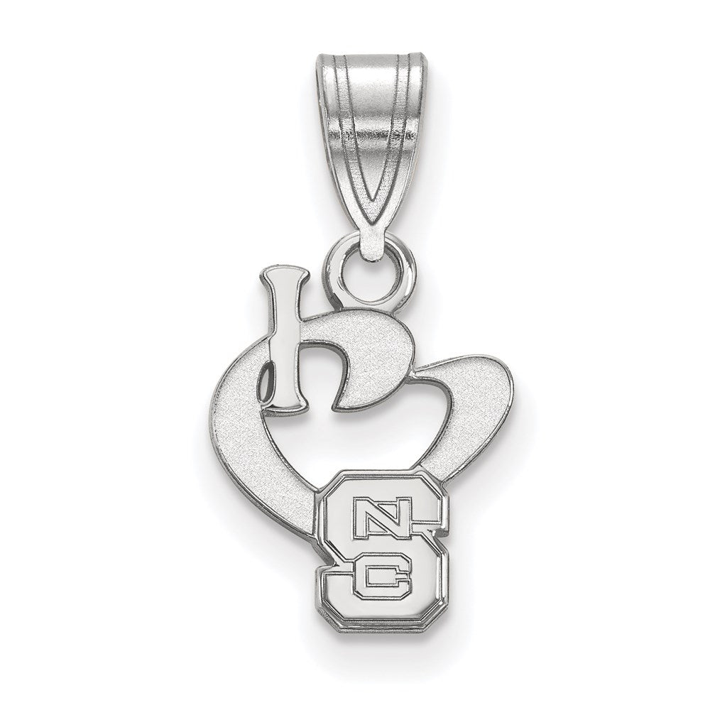 Sterling Silver Rhodium-plated LogoArt North Carolina State University Small I Heart N-C-S Pendant