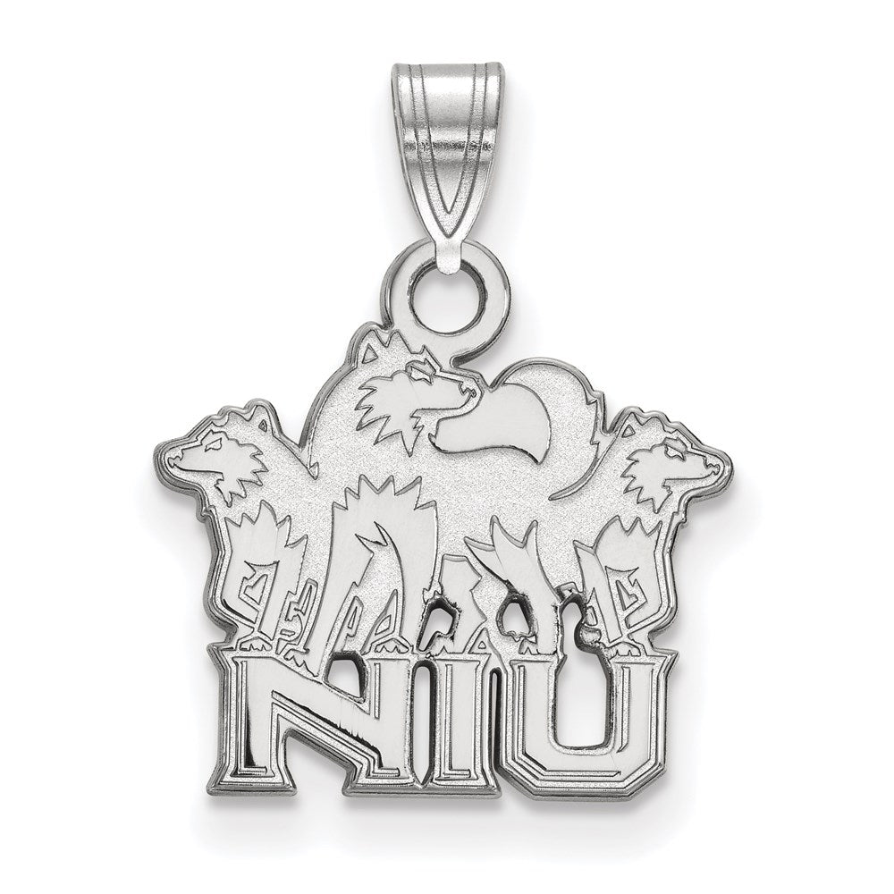 14k White Gold LogoArt Northern Illinois University N-I-U with Huskies Small Pendant