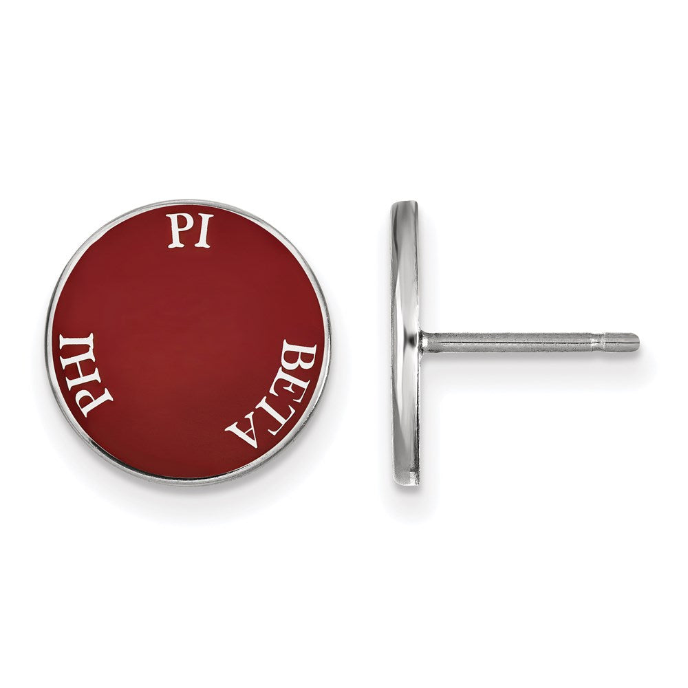 Sterling Silver Rhodium-plated LogoArt Pi Beta Phi Sorority Text Color Enamel Post Earrings