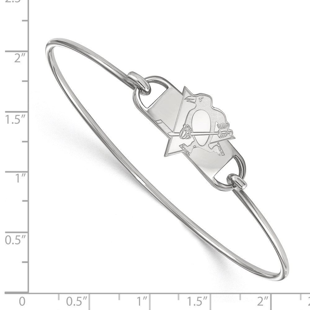 Sterling Silver Rhodium-plated NHL LogoArt Pittsburgh Penguins Small Center 7 inch Wire Bangle