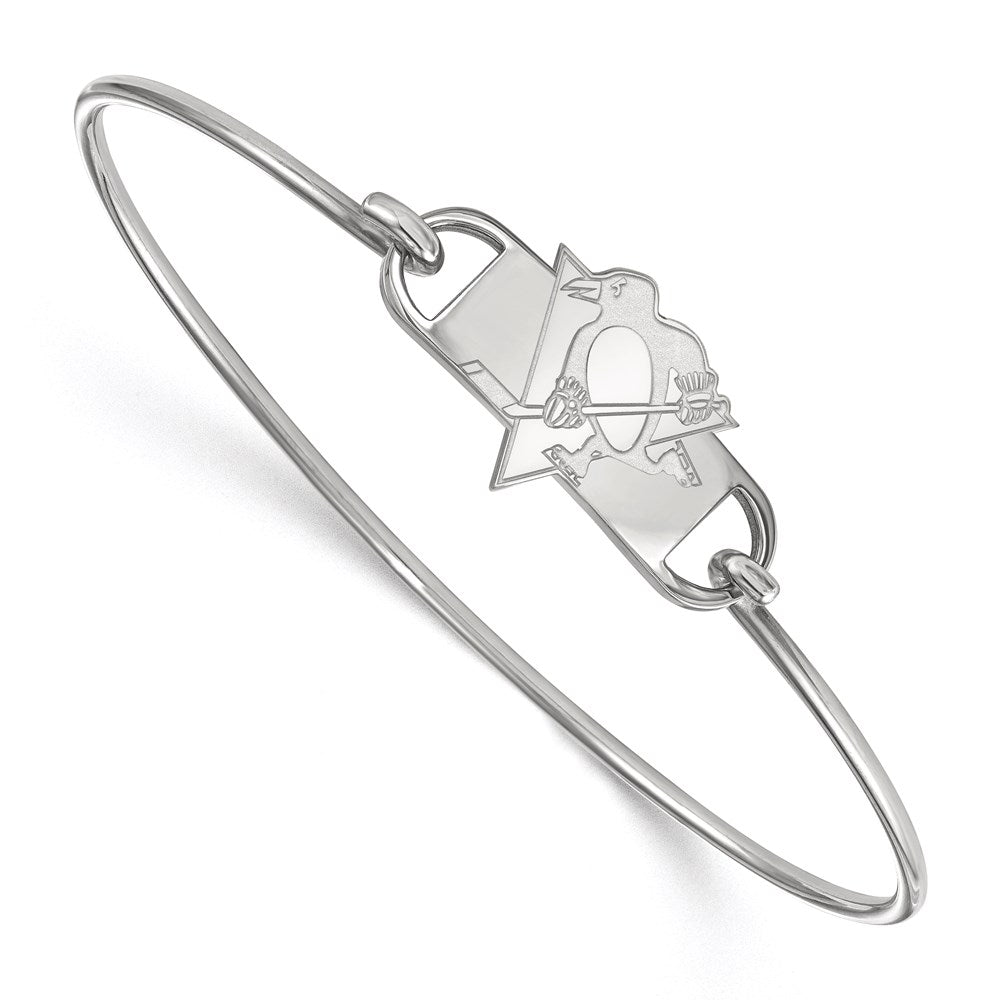 Sterling Silver Rhodium-plated NHL LogoArt Pittsburgh Penguins Small Center 7 inch Wire Bangle