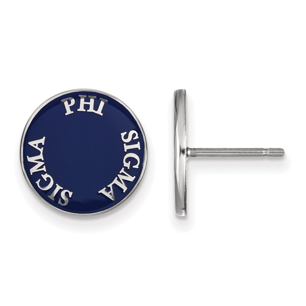 Sterling Silver Rhodium-plated LogoArt Phi Sigma Sigma Sorority Text Color Enamel Post Earrings