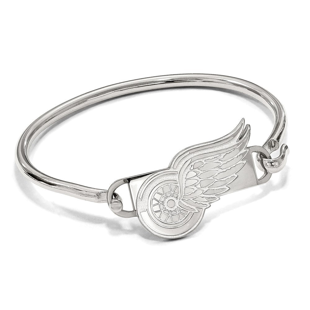 Sterling Silver Rhodium-plated NHL LogoArt Detroit Red Wings Small Center 7 inch Wire Bangle
