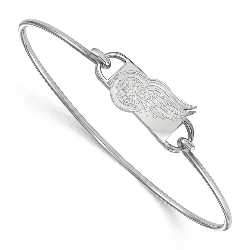 Sterling Silver Rhodium-plated NHL LogoArt Detroit Red Wings Small Center 7 inch Wire Bangle