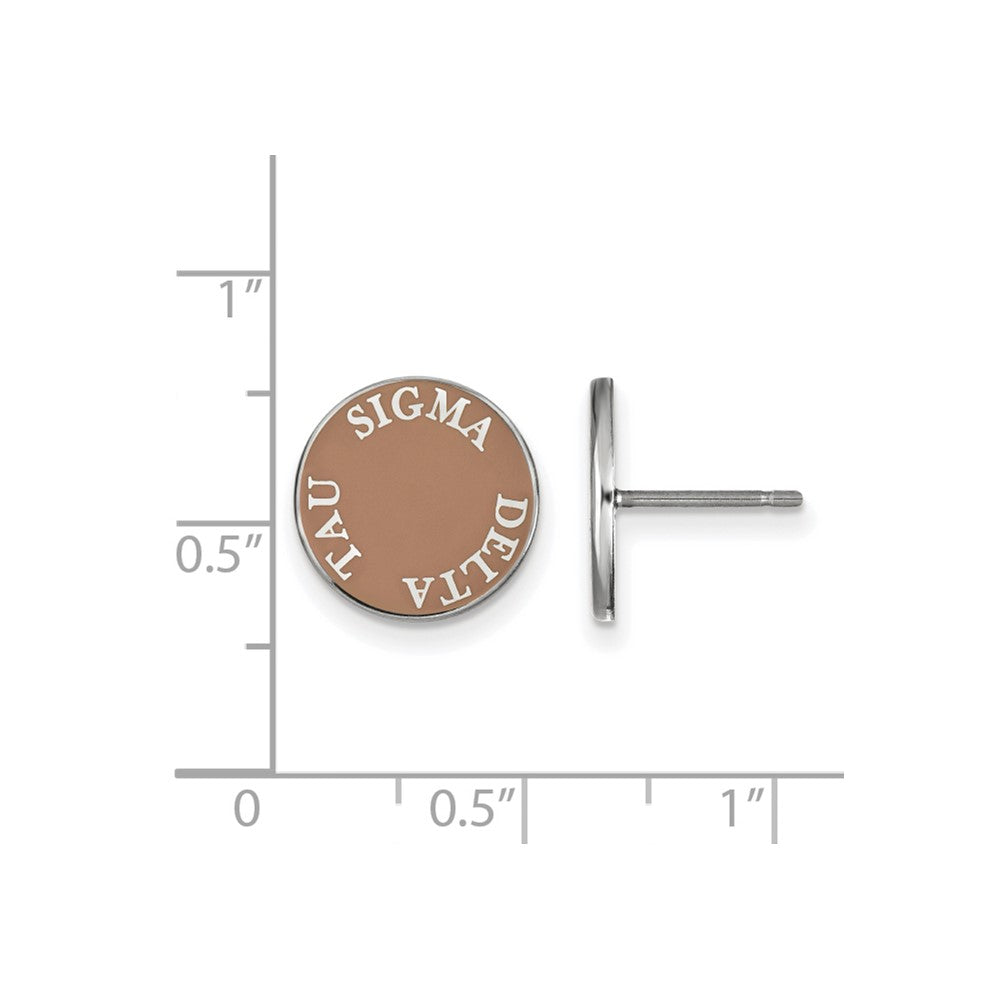 Sterling Silver Rhodium-plated LogoArt Sigma Delta Tau Sorority Text Color Enamel Post Earrings