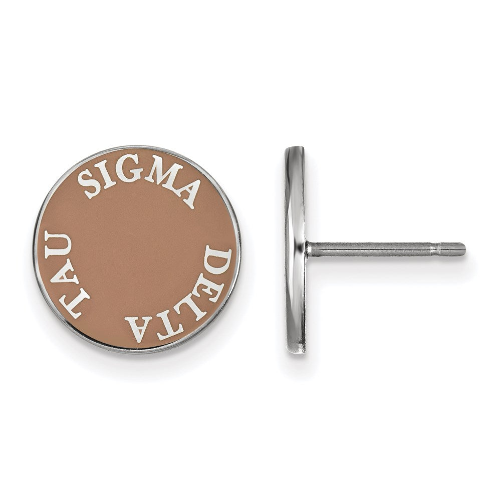 Sterling Silver Rhodium-plated LogoArt Sigma Delta Tau Sorority Text Color Enamel Post Earrings
