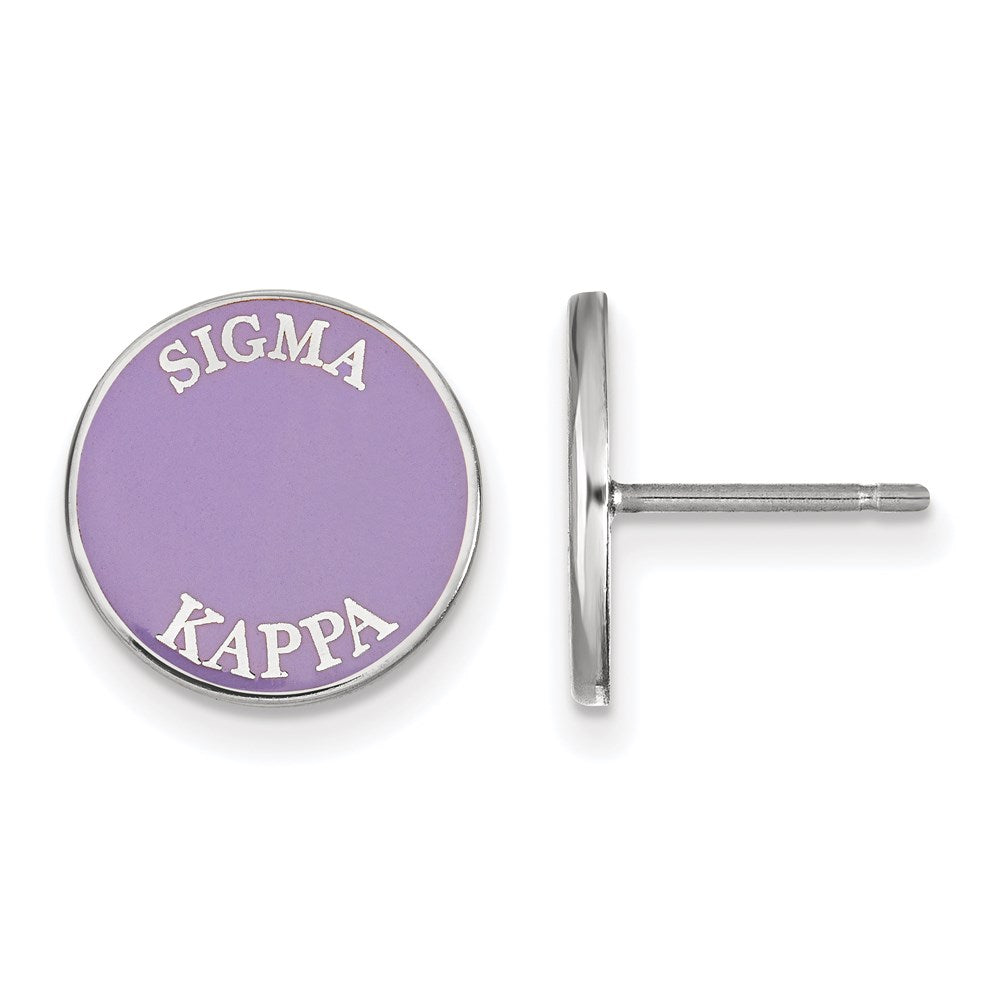 Sterling Silver Rhodium-plated LogoArt Sigma Kappa Sorority Text Color Enamel Post Earrings