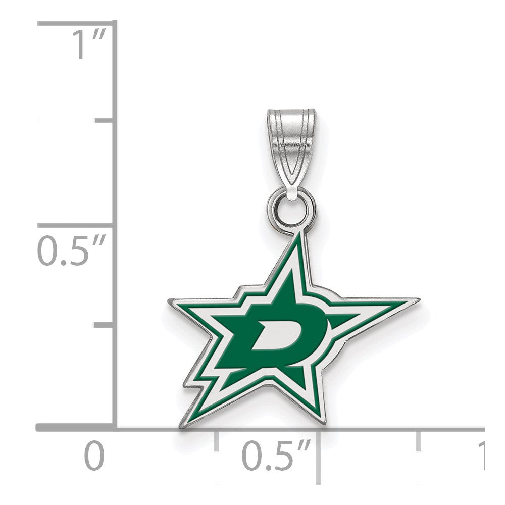 Sterling Silver Rhodium-plated NHL LogoArt Dallas Stars Small Enameled Pendant