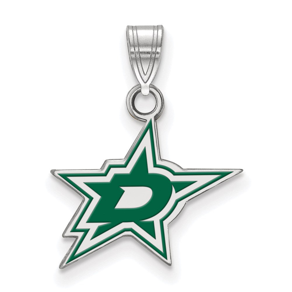 Sterling Silver Rhodium-plated NHL LogoArt Dallas Stars Small Enameled Pendant