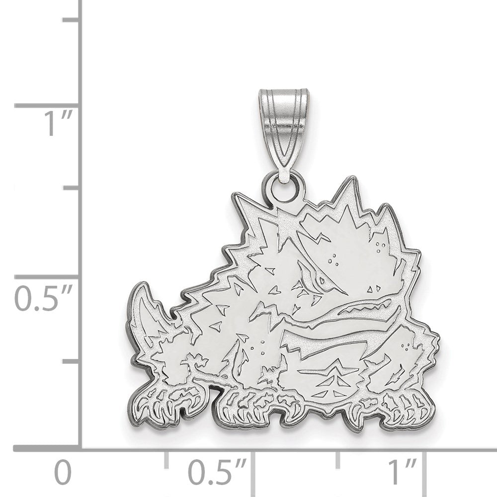 Sterling Silver Rhodium-plated LogoArt Texas Christian University Horned Frog Large Pendant