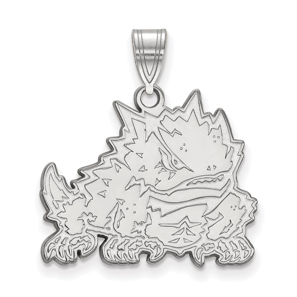 Sterling Silver Rhodium-plated LogoArt Texas Christian University Horned Frog Large Pendant